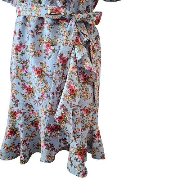 Topshop Floral Wrap Tea Dress Confetti Print Blue – Women’s Size 6 - Picture 3 of 6